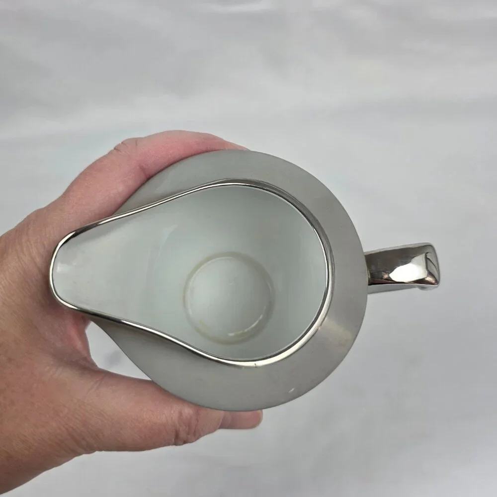 Sango Plantina Creamer White with Gray Band & Platinum Trim